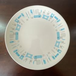 Vintage MCM Atomic Blue Heaven Royal China 10” Round Dinner Plate Made in USA