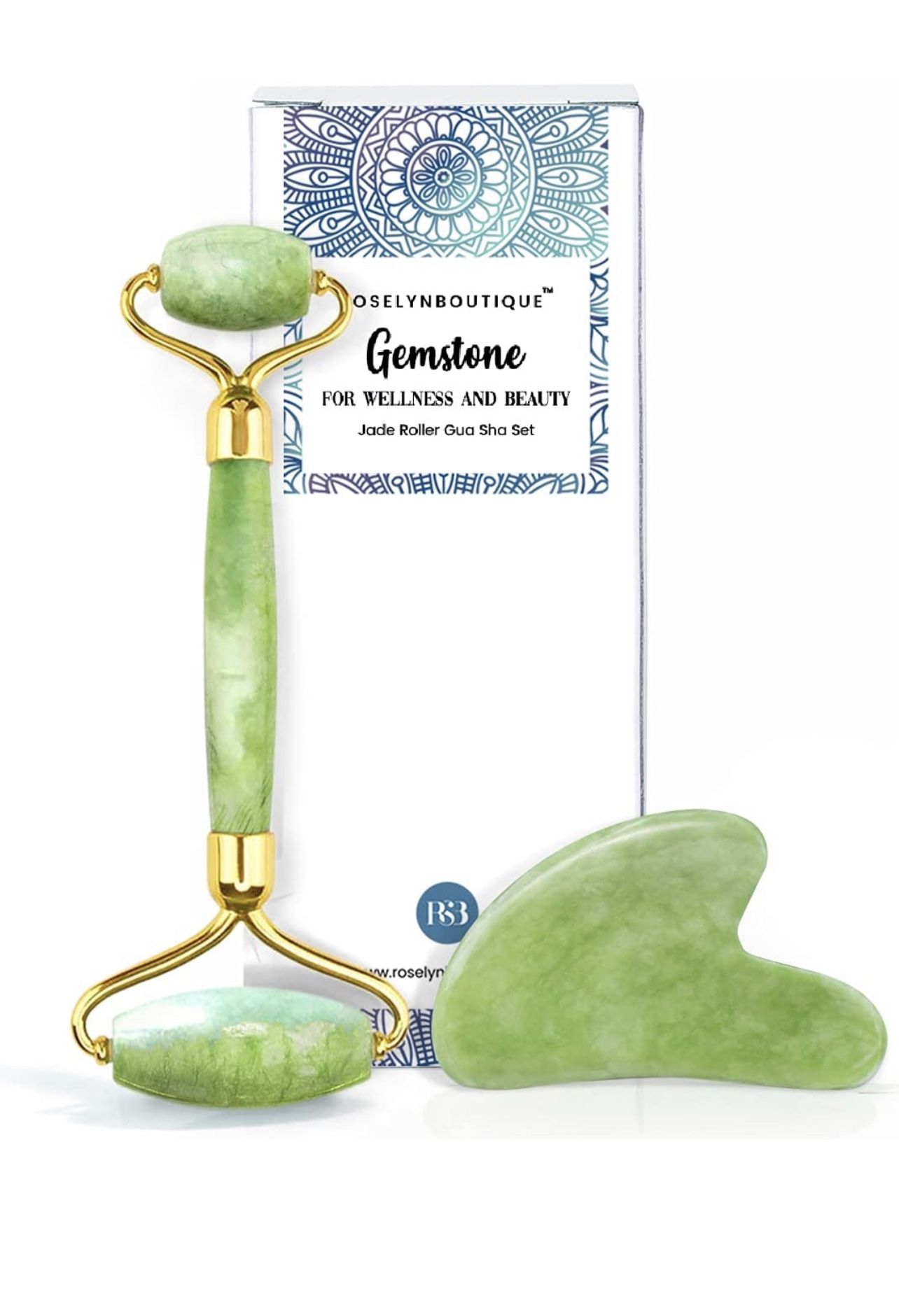 ROSELYNBOUTIQUE Face Roller Massager Gua Sha Facial Tools - Self Care Gifts Facial Skin Care Tools Relaxing Relieve Wrinkles Natural Healing Crystal (