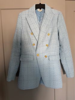 Double breasted Light blue tweed blazer