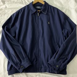 Polo Ralph Lauren Harrington Jacket Men’s Size Large Navy Blue Classic Zip-Up Cotton Bomber