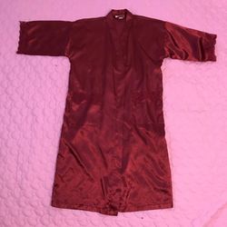 Vintage Je T’aime Red Satin  Lace Robe No String Medium Full Length