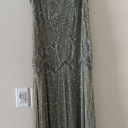 Beautiful Multi Beaded Motif Gown-Sage