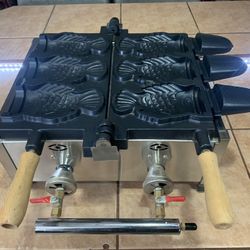 Commercial Gas Taiyaki Maker, 3 Pcs NonStick Japanese Fish Type Waffle Iron Machine