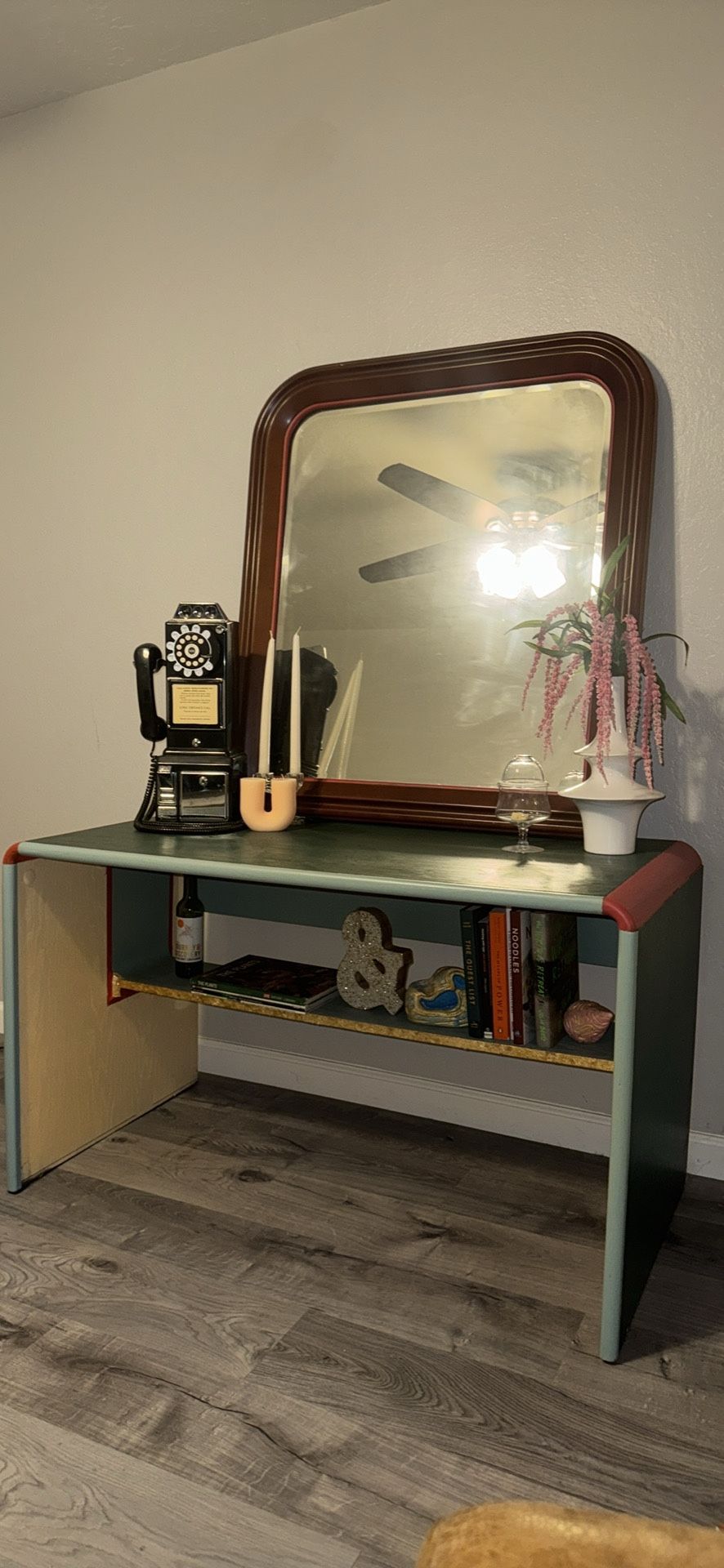Retro Abstract Table and Mirror, Desk and Mirror, Desk with Shelf, Retro Furniture,Display Furniture