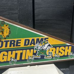Official License Notre Dame Fighting Irish  Flag With Battery Powered Clock 31 Long 