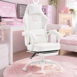 White Gaming Chair, Ergonomic Computer Video Gamer Chair
