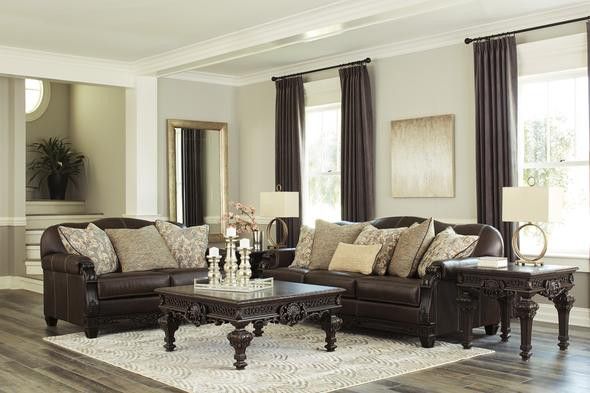 Embrook Chocolate Leather Living Room Set
