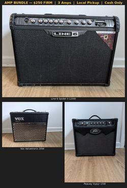 Guitar Amp Bundle — Vox Valvetronix 30W + Peavey Vypyr 15W + Line 6 120W