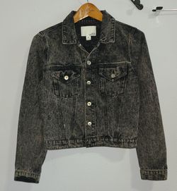 Mia & Madison Denim Jacket Long Sleeve Size M Black Acid Wash Cotton