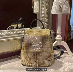 Fashionable Rhinestone Dual-Shoulder Backpack with Elegant Bowknot And Dangling Tassel Accents, Perf