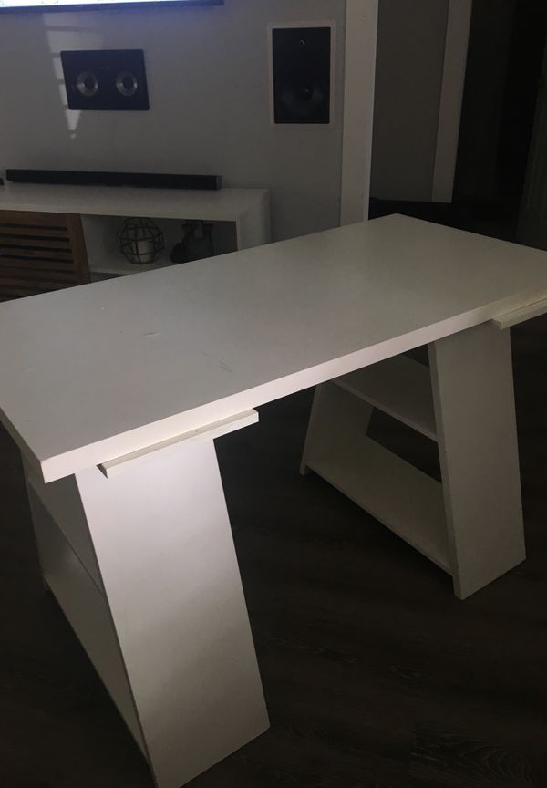 Ikea Vika Amon Desk Tabletop White And Fagerlid Shelf Legs For