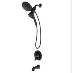 MOEN Brecklyn Single Handle 6-Spray Tub and Shower Faucet with Magnetix Rainshower Combo in Matte Black (Valve Included)