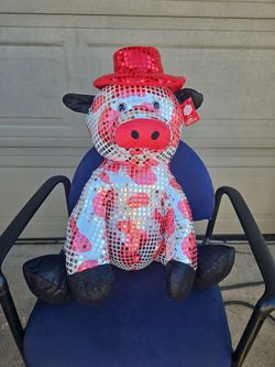 Disco Ball Cow Stuffed Plush with Red Hat