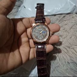 Wokai Chronograph Watch Rose Gold Brown Leather