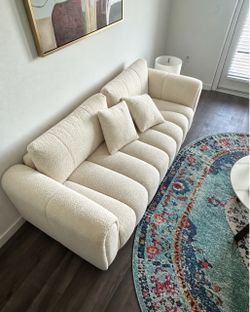 91.5” White/Cream Chenille  fabric Sofa Couch