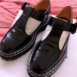 Proenza Schouler Mary Jane Leather Loafers Size 6 Black Chunky Designer