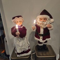 VINTAGE LIGHTED Motion-ette Animated LIGHTED Christmas MR & MRS CLAUSE DOLLS 24"