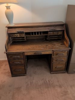Oak Roll Top Desk with Drawers