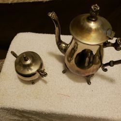 WM ROGERS800 ANTIQUE/OLD VTG Silver Plate Coffee/TEA POT SUGAR BOWL