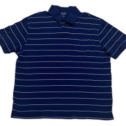 Roundtree & Yorke Polo Men’s XL Blue Silky Finish Collection Striped Golf Casual