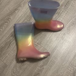 Girls Glitter Rainbow Rain Boots Size 2