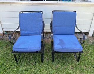Pair Of Beautiful Outdoor Wrought Iron Cushioned Patio Chairs