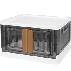 KEFOMOL 34 Qt Storage Bins with Lids for Book Organizer, Big Storage Box for Closet , Stackable Storage Bins with Dual Open Door Design, Plastic Foldi