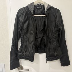 New Faux Leather Jacket With Hood -Large (runs Like Small) 