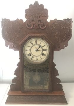 Antique Waterbury Clock Co Gingerbread Kitchen Parlor Shelf Gong Clock