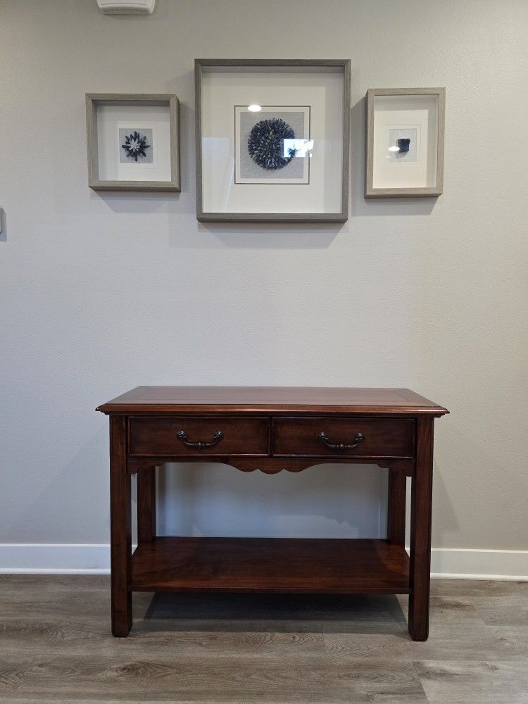 Antique Cherry Wood Console Entryway Table With Drawer