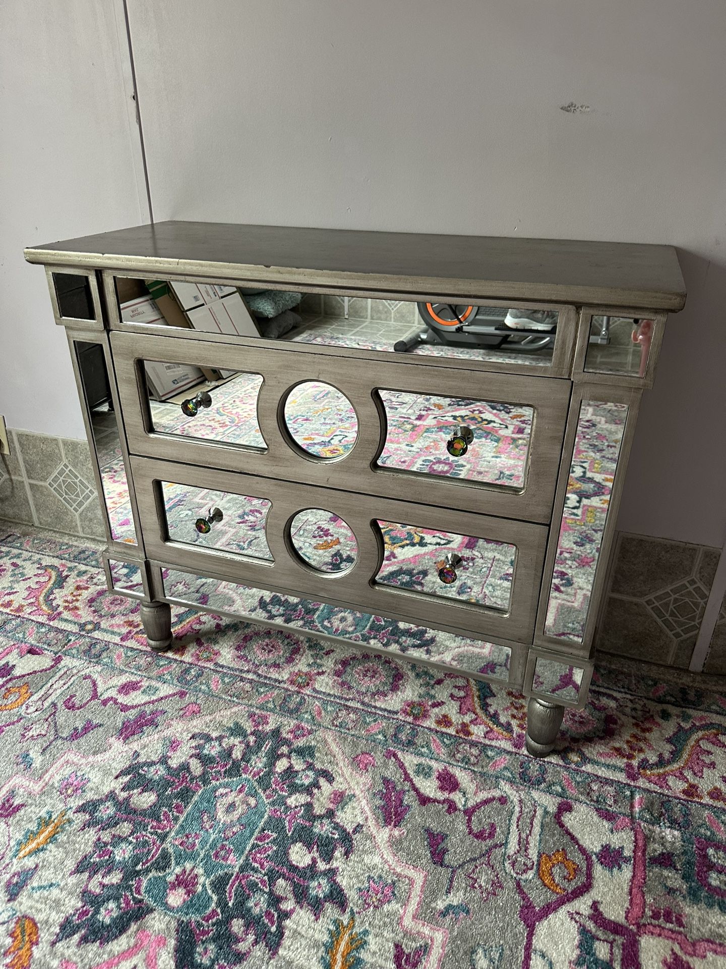Silver Wooden Mirrored Dresser