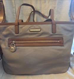 Michael Kors Kempton tote bag in beige nylon with brown leather trim