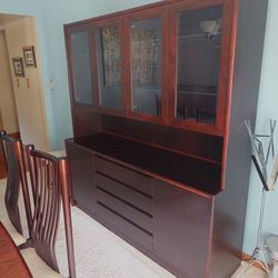 Rosewood China Cabinet/Hutch.  Drawers, Cabinets, Shelves & Lights Inside.  Great Condition.  