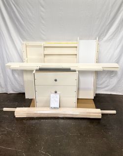 Beige and Gray Full Wood Frame Low Loft Bed with Slide Ladder & 3 Drawers *Delivery & Assembly*