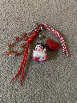 Skullpanda Bag Charm Keychain Red White Silver