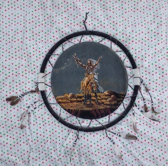 25" Vintage Native American Indian Dream Catcher/Medicine Wheel Canvas Art