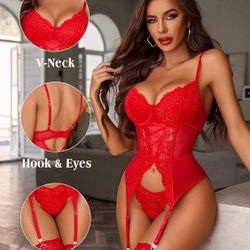 Floral Lace Bodysuit Bra And Panty Set