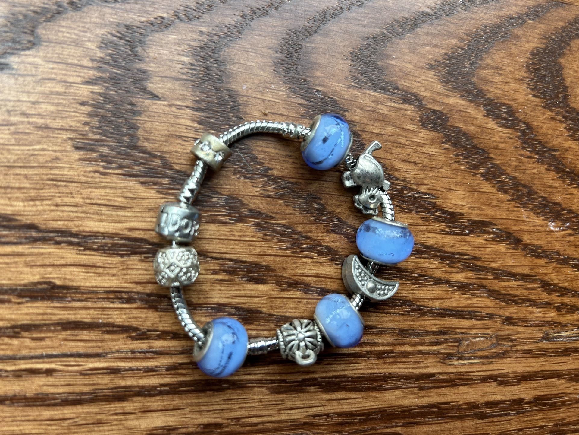Pandora, Silver Bracelet In Blue With Rhinestones And Charms