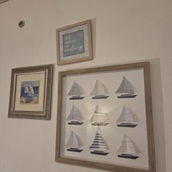 Coastal Sailboat Wall Art Set - 3 Framed Pieces