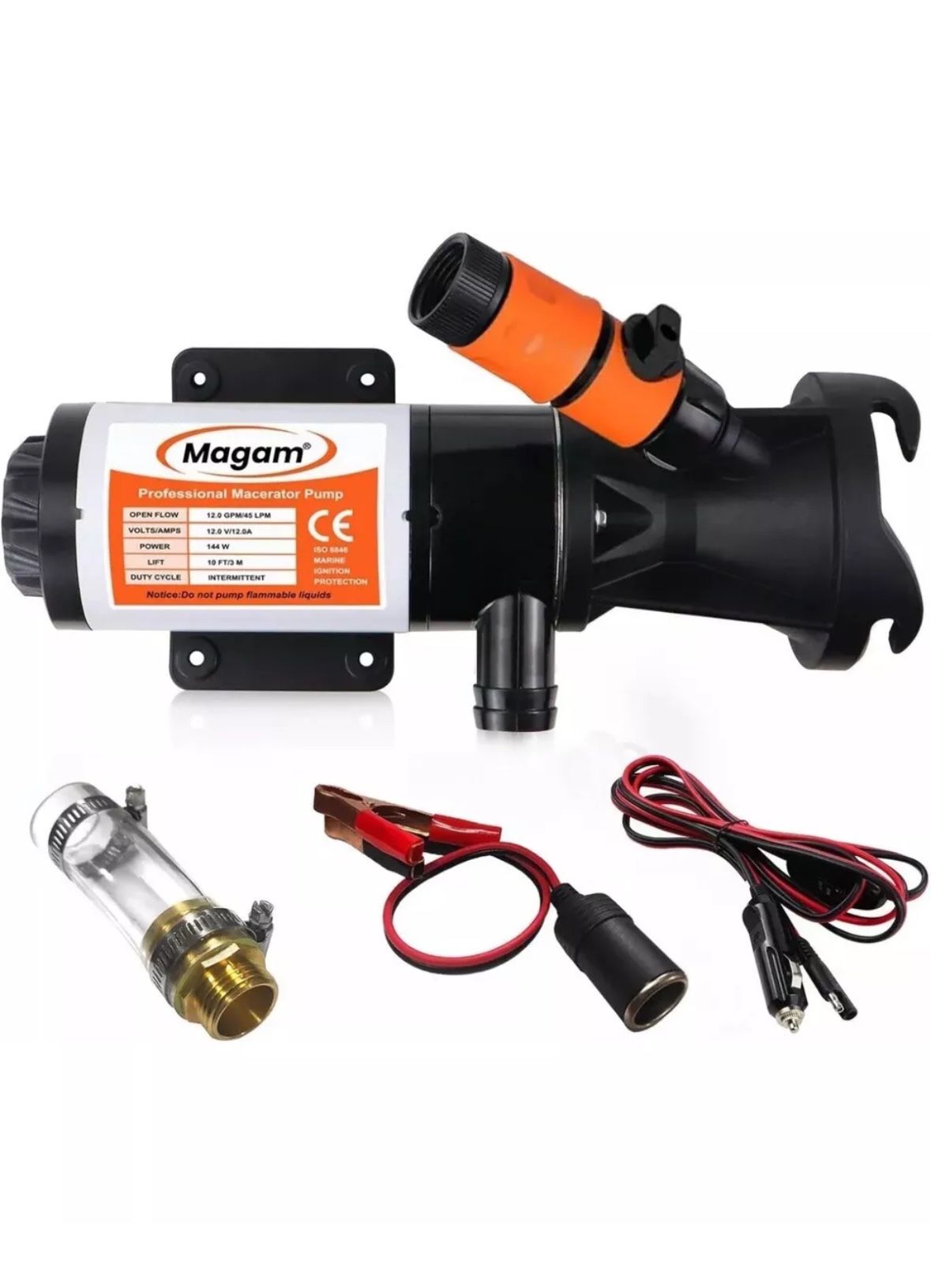 RV Macerator Waste Pump 12V 12GMP w Garden Hose Discharge Port Manual Crush