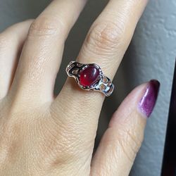 9mm surface red stone 925 sterling silver wide band chunky open adjustable ring could fits size 6-10