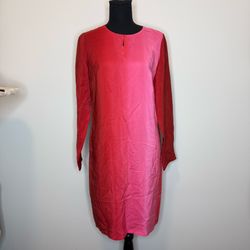 J. Jill Two-Tone Pink and Red Long-Sleeve Shift Dress