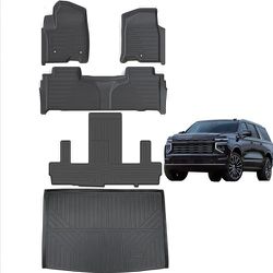 Floor Mats & Cargo Liners for Chevy Suburban 2021 2022 2023 2024 /GMC Yukon XL-7 Seats(2nd Row Bucket Seat)，TPE All Weather Floor Liners & Trunk mat f