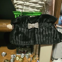 Black Satin Small Handbag For Formal Use