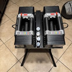 Powerblocks adjustable weights 5-70lbs plus stand 