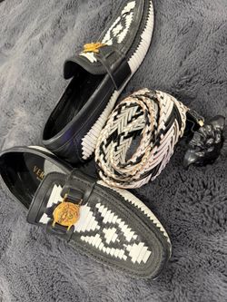 Versace Woven Leather Loafers with Medusa Detail