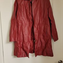 Vintage Red Leather Trench Coat With Removable Liner