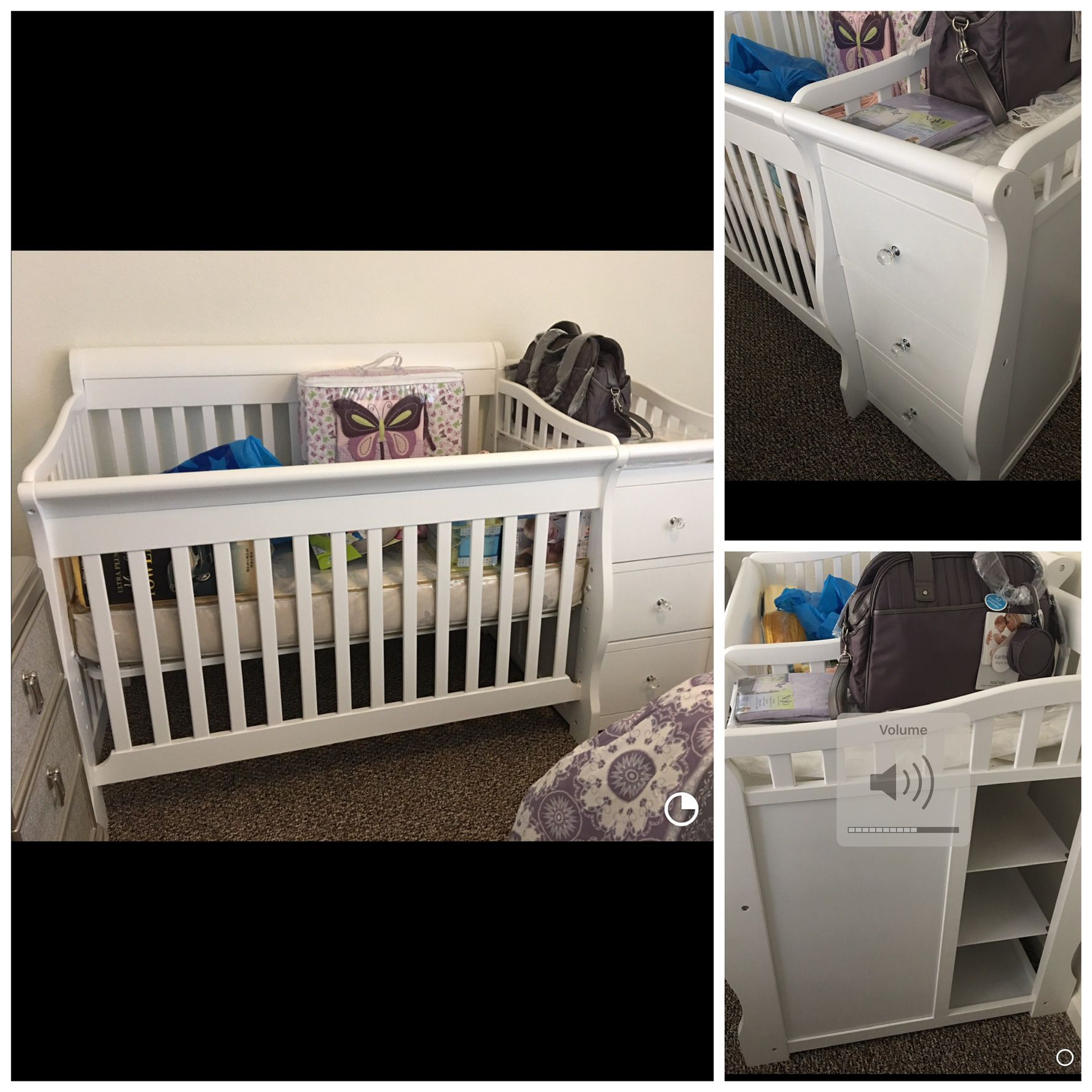Crib comfortable, storage and drawers changing table. Cool gel mattress included