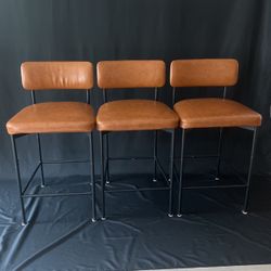 Orange/Brown Leather Bar Stools