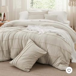 Bedsure California King Comforter Set 4 Piece Pinch Pleat Beige Bedding OEKO-TEX Certified All Season Bed